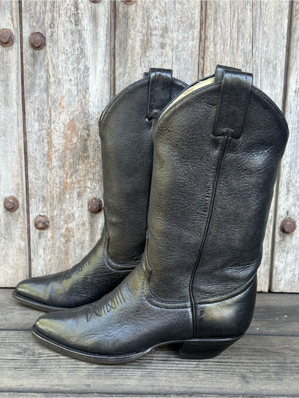 Vintage Larry Mahan Buttery Soft Black Leather Women's Cowboy Boots